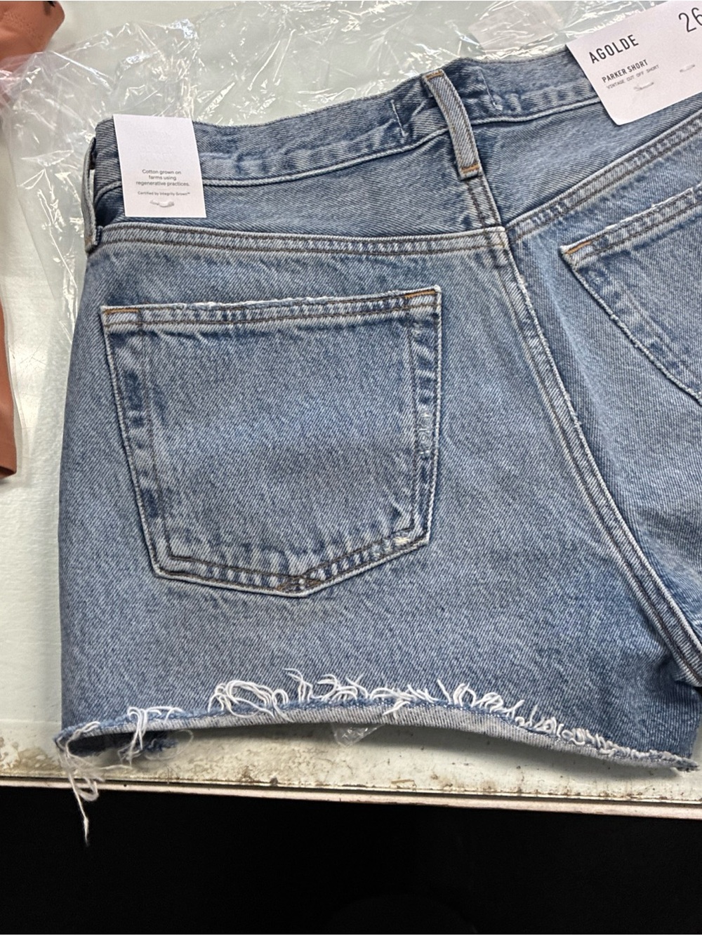 AGOLDE Parker High Rise Denim Cut Off Shorts Light Wash Blue Cotton SZ 26 NWT - Picture 10 of 16